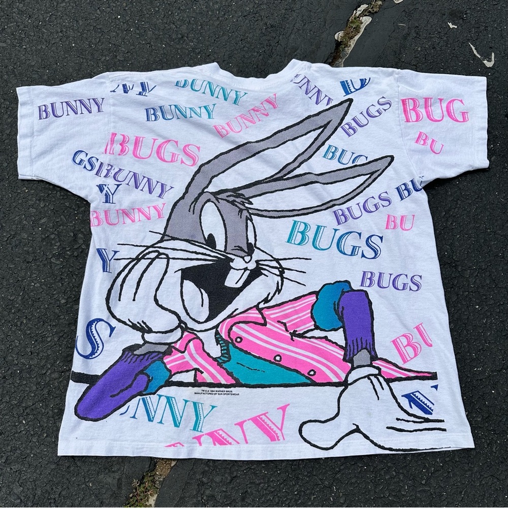 VTG 1994 Single Stitch Bugs Bunny All Over Print Shirt XL